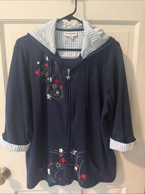 Women’s Searsucker Breckenridge 2XL Red/White/Blue Zip Hoodie Patriotic Stars